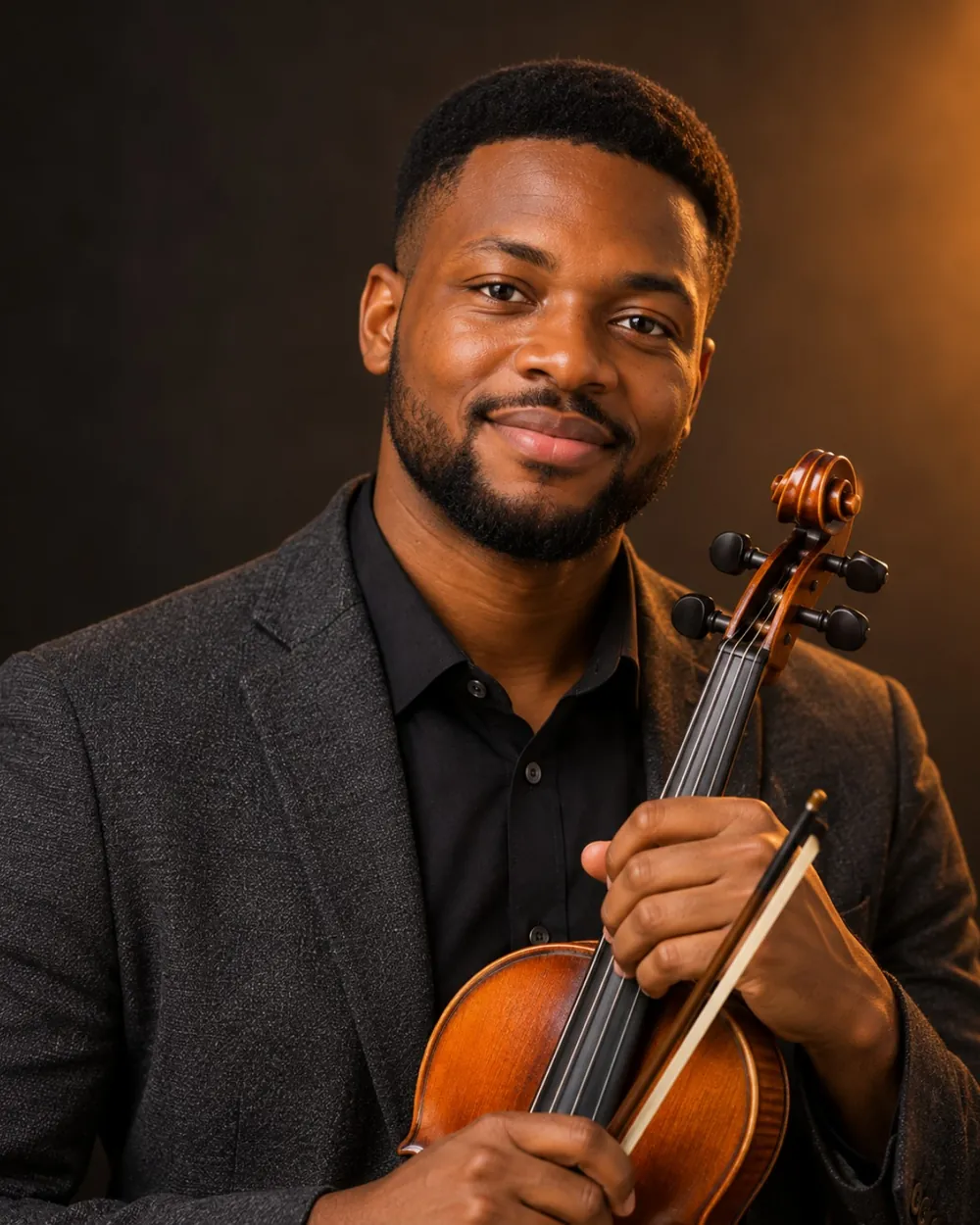 An Awesum Musik faculty member holding a violin